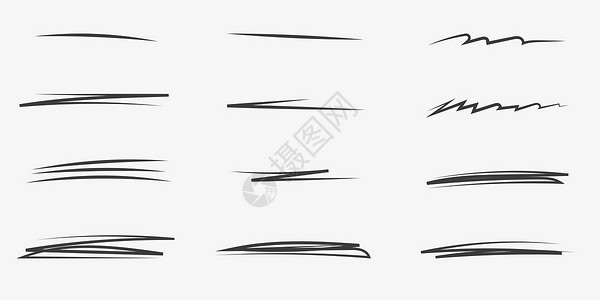 分频器手绘涂鸦线 涂鸦标记线条纹集合 斯威夫特交叉和波浪下划线 手工涂鸦分隔线 孤立在白色背景上的矢量图解罢工墨水曲线笔触铅笔草图收藏设计图片
