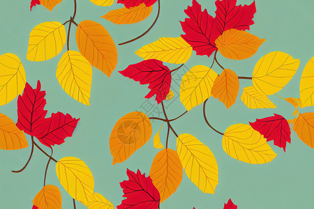 秋天无缝的图案 黄莓和叶子背景图片