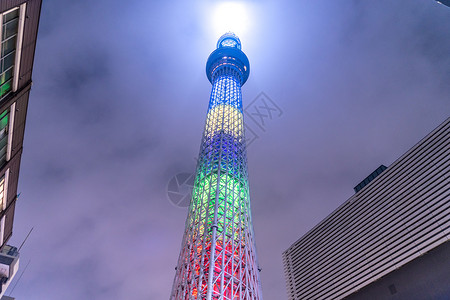 东京奥运闪屏页东京天树奥林匹克色彩电塔建筑景点天空旅游地标摩天大楼建筑群夜景城市背景