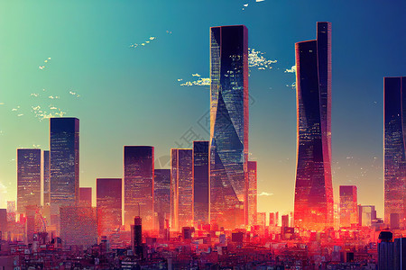 新宿高座办公大楼的城市景象 花纹风格背景图片