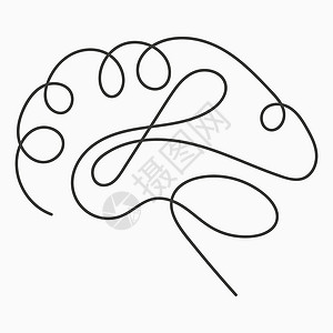 脑线条一条线脑设计光影 Logo 设计 手画了最小性风格插画