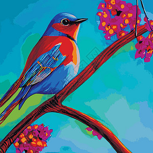 大山雀鸟儿坐落樱花枝 夜丁格尔树有叶子 鸟儿的矢量插图很美 日本人卡片艺术工具飞行墙纸生长成套花园蜂鸟花束插画