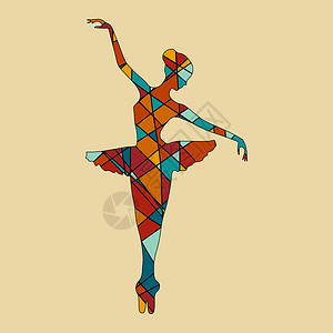 健美操马赛克风格的芭蕾舞女演员剪影 抽象几何不规则马赛克 balerina 的多边形几何轮廓多色插图 经典的俄罗斯芭蕾舞 斯堪的纳维亚设计图片