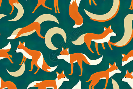 手绘狐狸线稿森林动物无缝模式 狼和狐狸模式背景