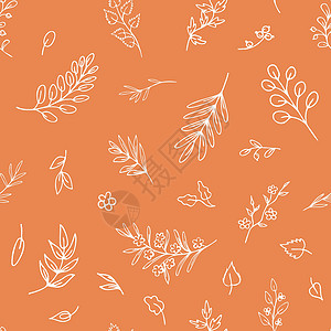 桃金娘草药白叶 树枝 桃色背景的草药 手为纸张 织物上的指纹绘制了无缝图案插画