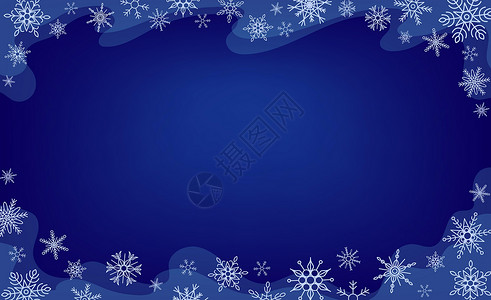 圣诞立牌厚色深蓝背景 有牌 证书 邀请函 传单或横幅的复制空间 用手画雪花设计插画