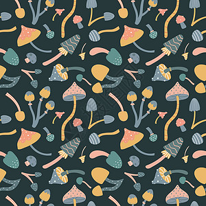 矢量秋天无缝模式 配有可爱蘑菇 一个含有秋季季节自然元素的重复纹理感恩草图纺织品厨房花园荒野森林涂鸦手绘卡通片背景图片