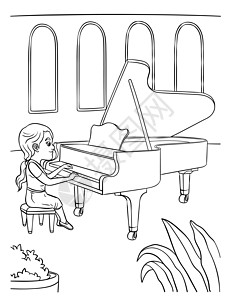 书与钢琴素材儿童钢琴手画像页面插画
