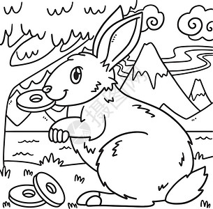 寻找幸运兔兔子披兔金币彩色年插画