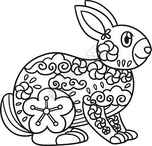 孤立的彩色页面兔年填色动物孩子们怜悯彩页绘画文化手绘新年插画