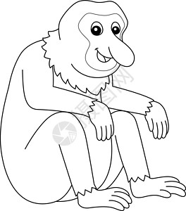 长鼻猴Proboscis 猴子动物单独颜色页面插画