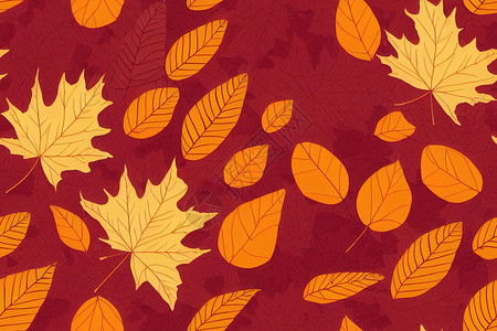 无缝模式 秋叶以橙色 米黄色 棕色水彩纹理落叶金子墙纸纺织品叶子图案绿叶背景背景图片