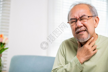 喉炎亚裔老人痛苦的喉咙痛背景