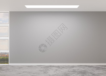 全景接图空荡荡的房间 水泥地板和灰色的墙壁 只有墙壁和地板 模拟室内 全景窗 为您的家具 图片 装饰品和其他物品提供免费 复制空间 3D背景