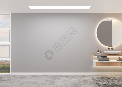 美丽而现代的浴室 脸盆 现代风格的家庭室内装饰 豪华浴室模拟 免费复制您的家具 散热器或其他细节的空间 空墙 3D 渲染公寓建筑图片