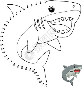 手绘长尾鲨动物孤立颜色页面海洋大牙填色野生动物图画书鲭鲨插图孩子们绘画染色插画