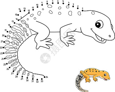 豹纹守宫蜥蜴孤立的颜色页面孩子们图画书染色爬虫插图彩页手绘动物填色本缺陷插画