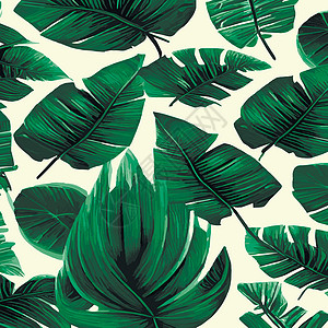 植物拓染以热带叶为例的丛林矢量说明 Trindy 夏季印刷品 异光无缝模式 松绿纺织品植物花卉装饰织物异国风格墨水棕榈靛青插画