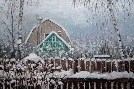 雪笔刷俄罗斯的冬季雪日 油画和石油绘画背景