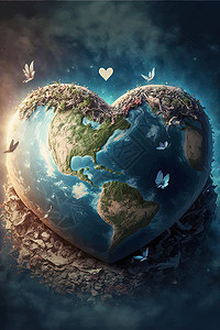 地球在空间和阳光下的心形 为下一代爱和拯救世界概念 爱地球日概念背景图片