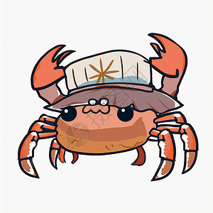 可爱螃蟹戴帽子的螃蟹海鲜野生动物卡通片图表海洋海滩吉祥物信息荒野插图背景