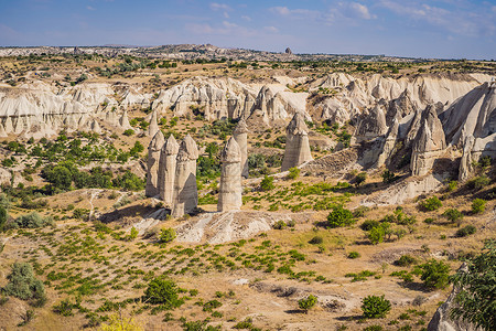 梅利亚土耳其大众旅游目的地的独特地质构造洞穴国家日落气球岩石石头日出地质学旅行阳光背景