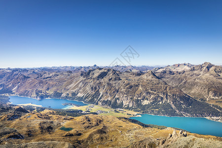 西纳尼察湖瑞士恩加丁的Silvaplana湖 Sils湖和Maloja湖以上目的地旅行天空旅游冰川森林山峰假期草地全景背景