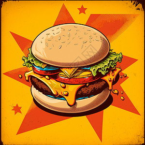 汉堡图 绘画 复古艺术饮食牛肉午餐海报食物面包小吃木板包子沙拉背景图片