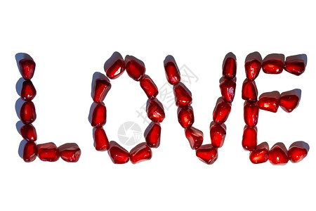 红心向党字体由红石榴种子写成的爱情词 情人节的概念 符号模式 白种背景孤立背景
