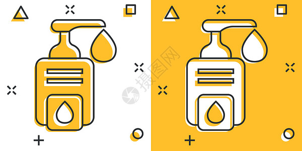 漫画风格的洗涤剂图标 在孤立的背景中用反食瓶装卡通矢量插图 排除凝胶喷洒效应符号商业概念办公室泡沫卫生消毒塑料瓶子细菌预防医院防背景图片