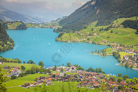 长白山国际度假区瑞士瑞士阿尔卑斯山的松石隆肯西和村庄肺部 瑞士航行爬坡道国家地标山峰美丽旅行地方天际全景背景