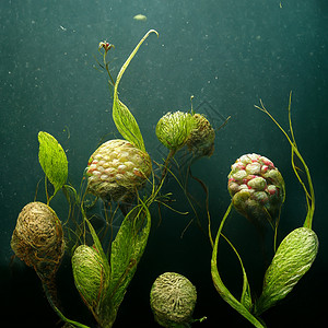 海藻图水下绿色背景和各种海洋植物 水下场景潜水生活3d插图野生动物珊瑚艺术热带蓝色海藻背景