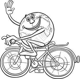 零排放骑着自行车彩色页面的卡通地球插画