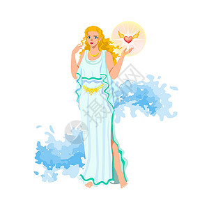 素颜美女林允儿Aphrodite 希腊爱和美女神 穿戴白色大衣和魔法带 有闪亮翅膀的心脏 海泡沫插画