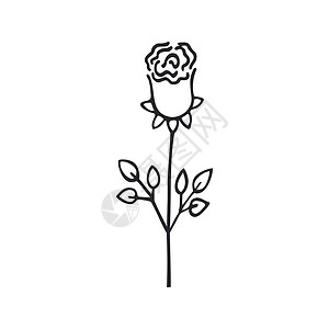圆规铅笔画标识孤立在白色背景上的玫瑰花蕾涂鸦 一朵花的轮廓铅笔画 儿童着色书 用黑色墨水手绘的草图 矢量插图 明信片设计 贴纸插画