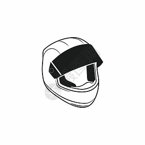 飞行头盔白色孤立在白色背景上的摩托车赛车头盔侧视图 为摩托车绘制黑色轮廓涂鸦头盔 保护 设备和安全 备件 设备和赛车商店的矢量图标插画