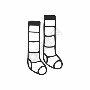 白色袜子以涂鸦风格绘制的条纹袜及膝袜 家用服装的黑白矢量草图 紧身衣 袜子和及膝袜 孤立在白色背景上的手绘插图插画