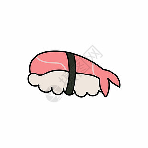 米凉虾日本寿司加大米和一条鱼 日本食物 矢量插图加卷子插画