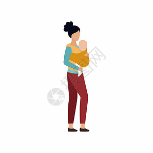 婴儿吊带母亲和孩子 用平板式的矢量插图;妇女携带婴儿插画