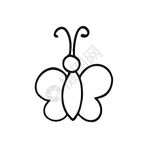 白色简约蝴蝶白色背景上的蝴蝶面条 黑白蝴蝶的轮廓 矢量说明;明信片 贴纸或标志的设计元素插画