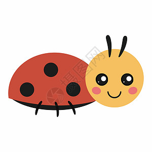 日本甲虫适合儿童读物的可爱瓢虫 一只大眼睛的小甲虫 儿童读物卡通风格的矢量插图插画