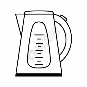 电热水壶直线式的电壶 烹饪用的厨房用具 涂鸦式的矢量图标插图电热染色电器水壶涂鸦食物锅炉黑色沸腾插画