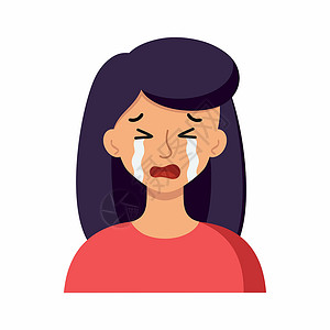 哭泣女人这女孩在哭 她脸上的眼泪 人类情感 卡通风格中的矢量字符女人贴纸卡通片女士英雄插图情绪情怀化身女性插画