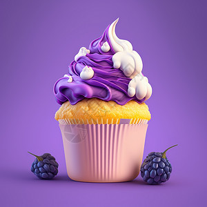奶油紫米糕一个蛋糕 紫白色奶油 紫色背景的紫色白霜背景