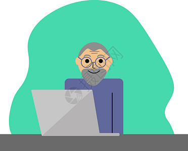 聊天喝茶的老人简笔画老人在笔记本电脑后面 矢量设计图片