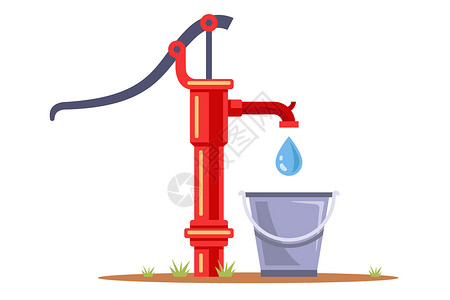 短缺水泵水将水注入桶中 收集饮用水农村农田地质学农业水井管道龙头土壤场地杠杆插画