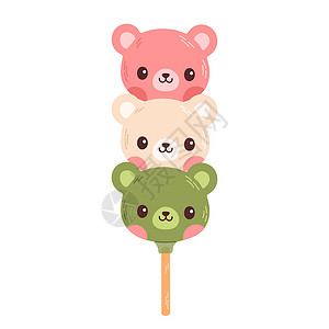 赏花有约Dango 日本甜点以熊的形式被白色隔离 甜点有粉红色 白色和绿色 3 种颜色插画