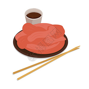 牛肉粿条煮姜汁和酱油插画