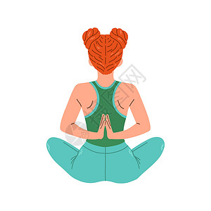 还原的坐在瑜伽莲花旁的年轻女子从背面看一眼 静思的女孩插图 瑜伽妇女 冥想 反压力设计图片