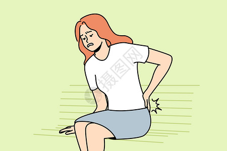 肌肉痉挛身体不健康的妇女背负着背痛的病痛卡通片创伤脊柱症状姿势斗争风湿病医疗骨科伤害插画